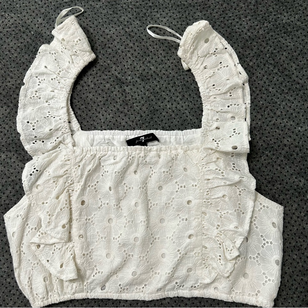 7 For All Mankind White Ruffled Crop Blouse
